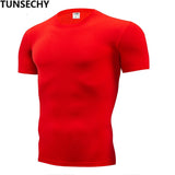 2019 men's fashion T-shirt men's casual compression tight T-shirt short sleeve plain sport T-shirt
