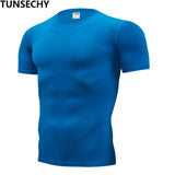 2019 men's fashion T-shirt men's casual compression tight T-shirt short sleeve plain sport T-shirt