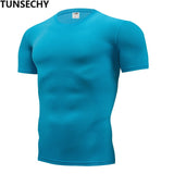 2019 men's fashion T-shirt men's casual compression tight T-shirt short sleeve plain sport T-shirt