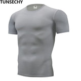 2019 men's fashion T-shirt men's casual compression tight T-shirt short sleeve plain sport T-shirt