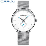 Crrju moda dos homens relógios de luxo da marca superior relógio de quartzo masculino casual fino malha aço à prova dlogiágua esporte relógio relogio masculino